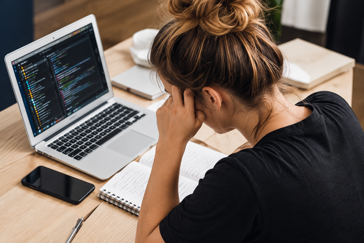 Stylist researching certification on a laptop